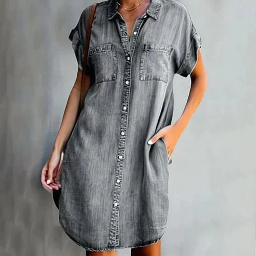 Elegant denim skjortekjole til sommeren Mini Dress Danmarkmode.dk