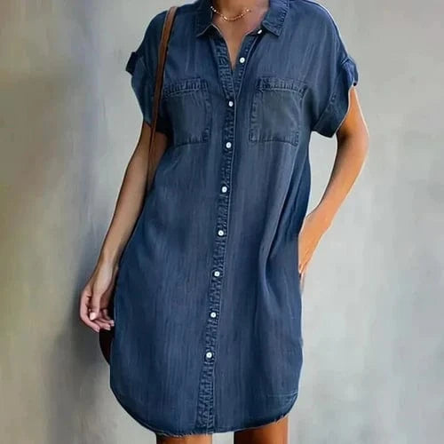 Elegant denim skjortekjole til sommeren Mini Dress Danmarkmode.dk