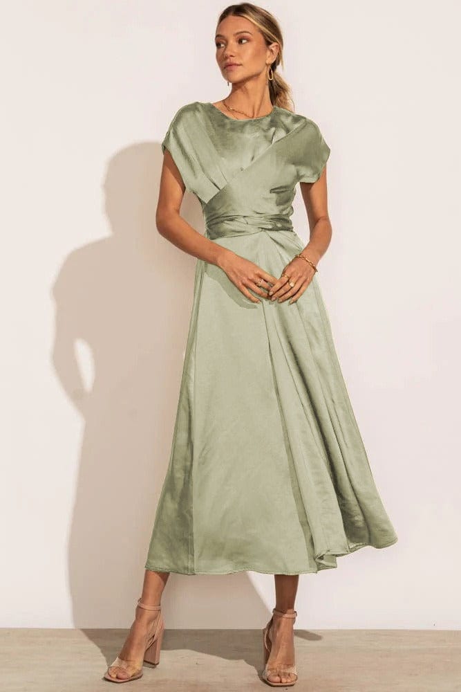 Elegant Kjole, Drapering, Sofistikeret Stil, Vanero, Festkjole, Dametøj, Korte Ermer, Beige, Polyester Midi Dresses Danmarkmode.dk