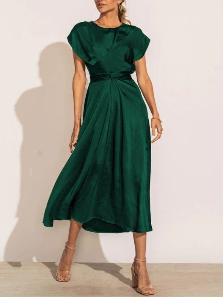 Elegant Kjole, Drapering, Sofistikeret Stil, Vanero, Festkjole, Dametøj, Korte Ermer, Beige, Polyester Midi Dresses Danmarkmode.dk