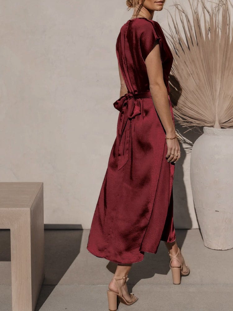 Elegant Kjole, Drapering, Sofistikeret Stil, Vanero, Festkjole, Dametøj, Korte Ermer, Beige, Polyester Midi Dresses Danmarkmode.dk
