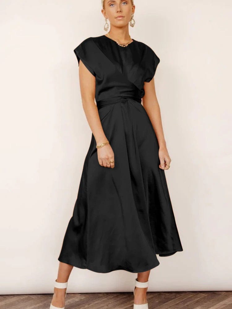 Elegant Kjole, Drapering, Sofistikeret Stil, Vanero, Festkjole, Dametøj, Korte Ermer, Beige, Polyester Midi Dresses Danmarkmode.dk