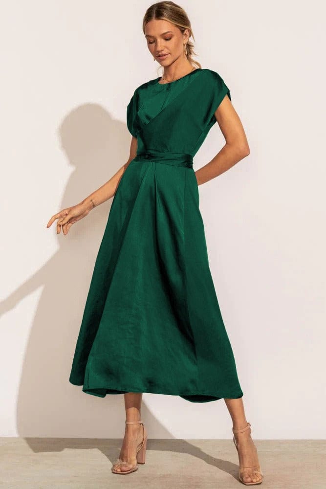 Elegant Kjole, Drapering, Sofistikeret Stil, Vanero, Festkjole, Dametøj, Korte Ermer, Beige, Polyester Midi Dresses Danmarkmode.dk
