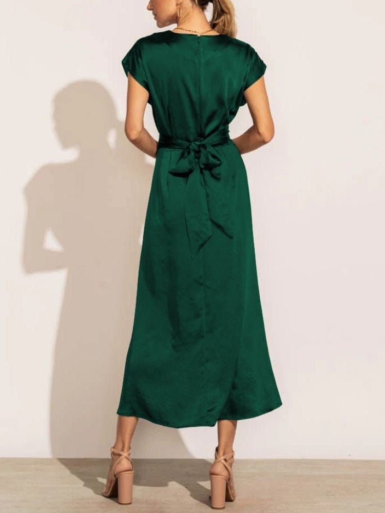 Elegant Kjole, Drapering, Sofistikeret Stil, Vanero, Festkjole, Dametøj, Korte Ermer, Beige, Polyester Midi Dresses Danmarkmode.dk