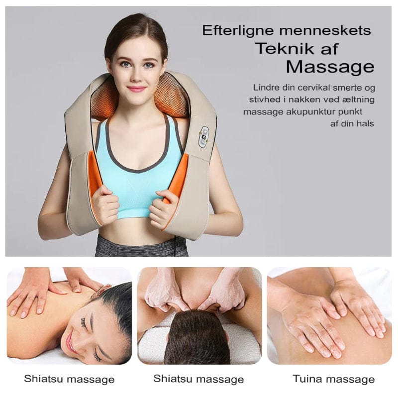 Elektrisk Shiatsu Nakke Massageapparat - Læder - U-Form - Opvarmet Electric Massagers Danmarkmode.dk
