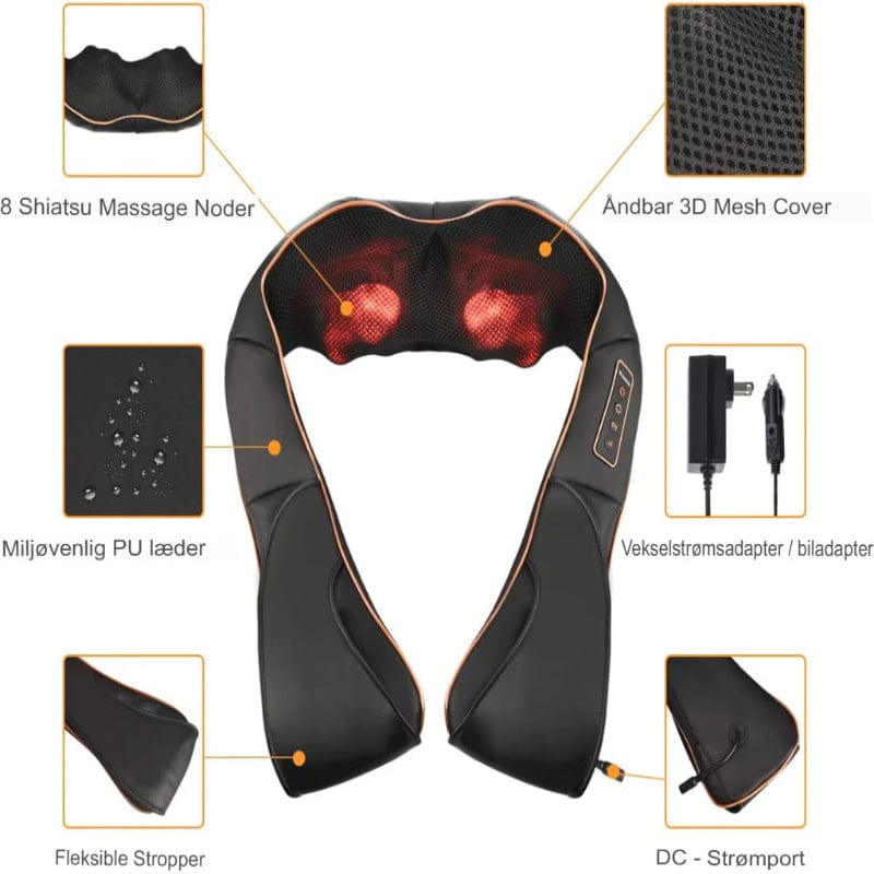 Elektrisk Shiatsu Nakke Massageapparat - Læder - U-Form - Opvarmet Electric Massagers Danmarkmode.dk