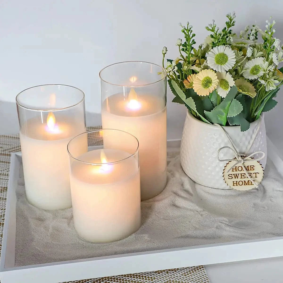 Elektriske Stearinlys | 3 Justerbare LED Lys | Hvit, Dekorativ, Batteridrevet | Sikker for Barn og Dyr Flameless Candles Danmarkmode.dk