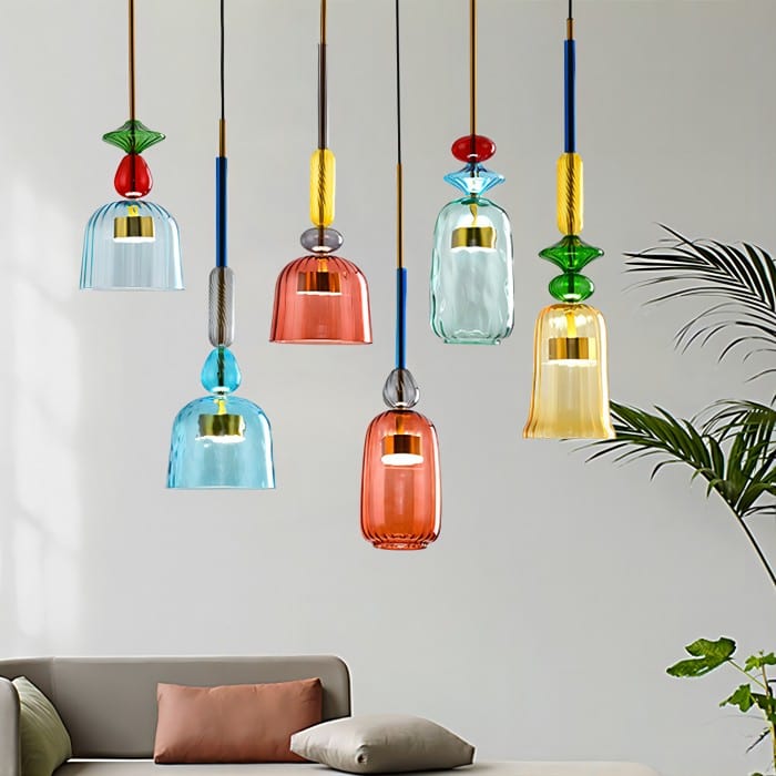 Farverig Frostet Glas Hængende Lampe - Pendel Lampe - Farvet Glas - Moderne Ceiling Light Fixtures Danmarkmode.dk