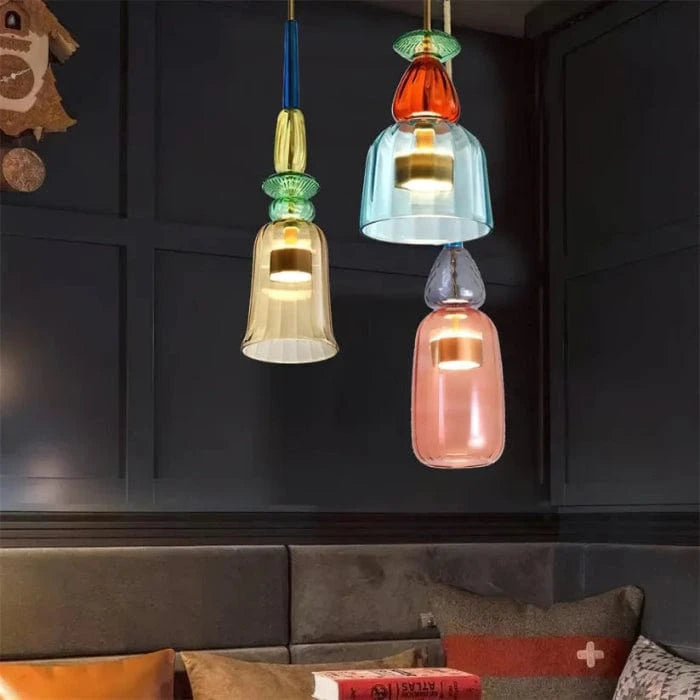 Farverig Frostet Glas Hængende Lampe - Pendel Lampe - Farvet Glas - Moderne Ceiling Light Fixtures Danmarkmode.dk