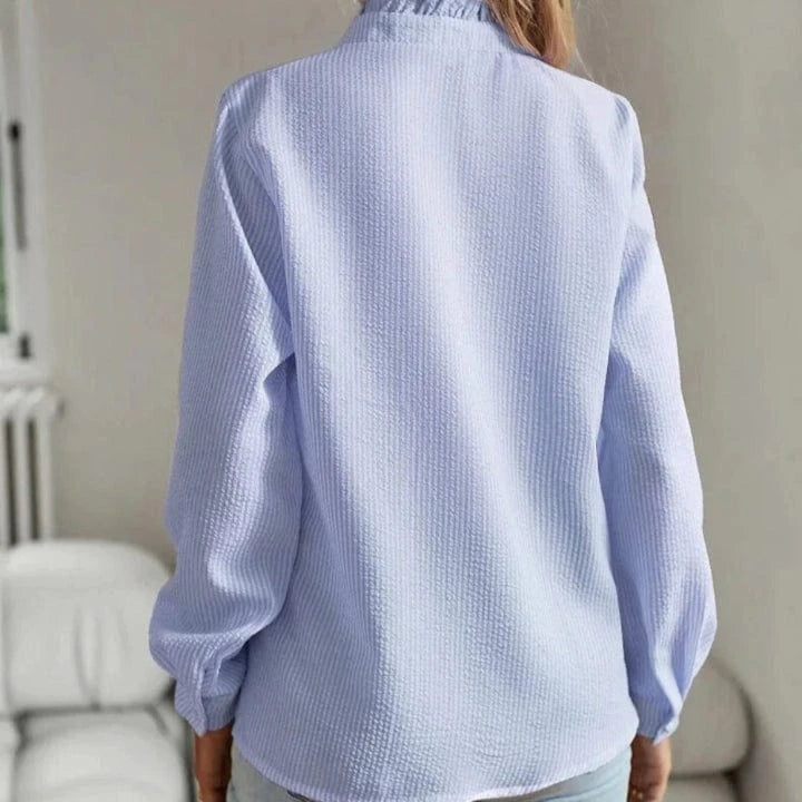 Flæsebesætning Langt ærme Bluser Dame - Stribet - Sommerbluser - Bluse med Flæser Blouses Danmarkmode.dk