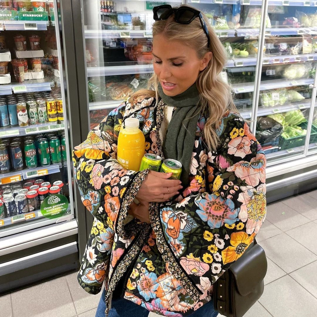 Fleece-Foret Blomstret Oversize Jakke Til Dame Jackets Danmarkmode.dk