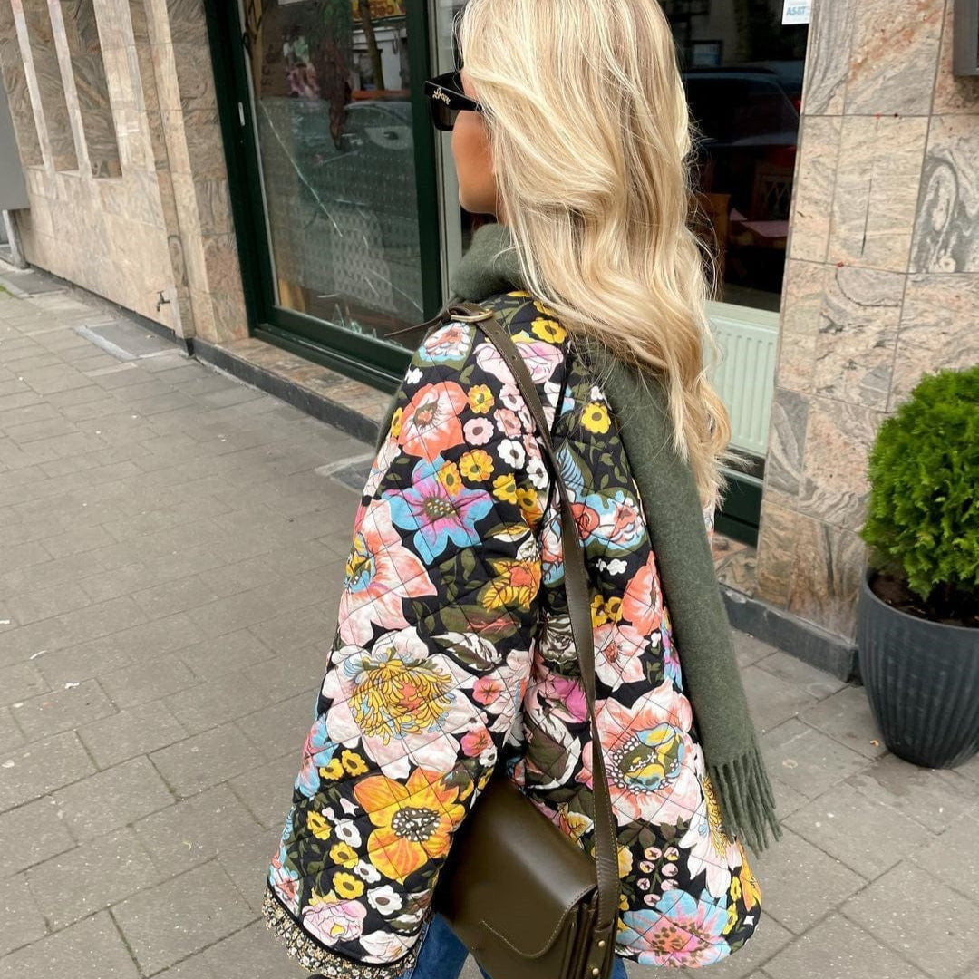 Fleece-Foret Blomstret Oversize Jakke Til Dame Jackets Danmarkmode.dk