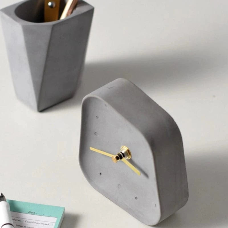 Geometrisk Formet Ikke-tikkende Cement Bordur - Værelsesindretning - Guld - Analog Desk Clocks Danmarkmode.dk