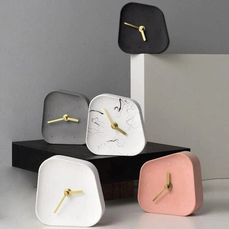 Geometrisk Formet Ikke-tikkende Cement Bordur - Værelsesindretning - Guld - Analog Desk Clocks Danmarkmode.dk