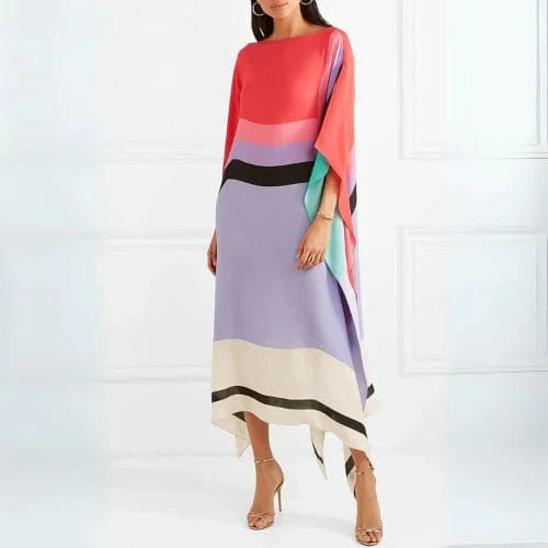 Geometrisk Mønster Kaftan Kjole Dame - Silke - Rund Hals - Sommerkjole Dresses Danmarkmode.dk