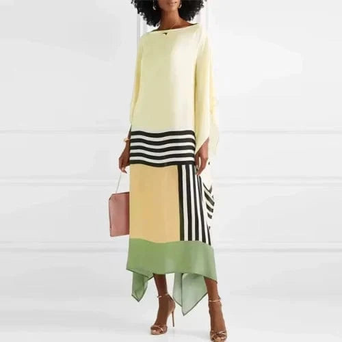 Geometrisk Mønster Kaftan Kjole Dame - Silke - Rund Hals - Sommerkjole Dresses Danmarkmode.dk
