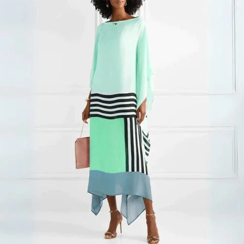 Geometrisk Mønster Kaftan Kjole Dame - Silke - Rund Hals - Sommerkjole Dresses Danmarkmode.dk