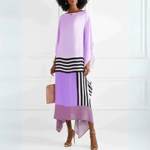 Geometrisk Mønster Kaftan Kjole Dame - Silke - Rund Hals - Sommerkjole Dresses Danmarkmode.dk
