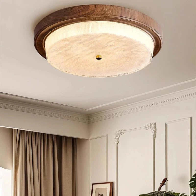 Glasskærm Træ Loftlampe - Led - Rund - Varmt Lys Ceiling Light Fixtures Danmarkmode.dk