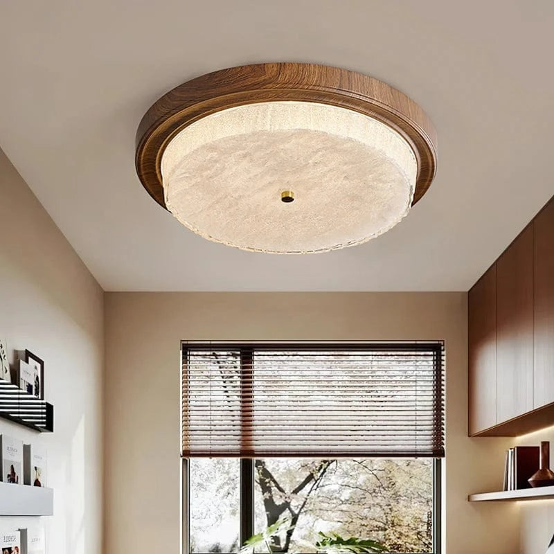 Glasskærm Træ Loftlampe - Led - Rund - Varmt Lys Ceiling Light Fixtures Danmarkmode.dk
