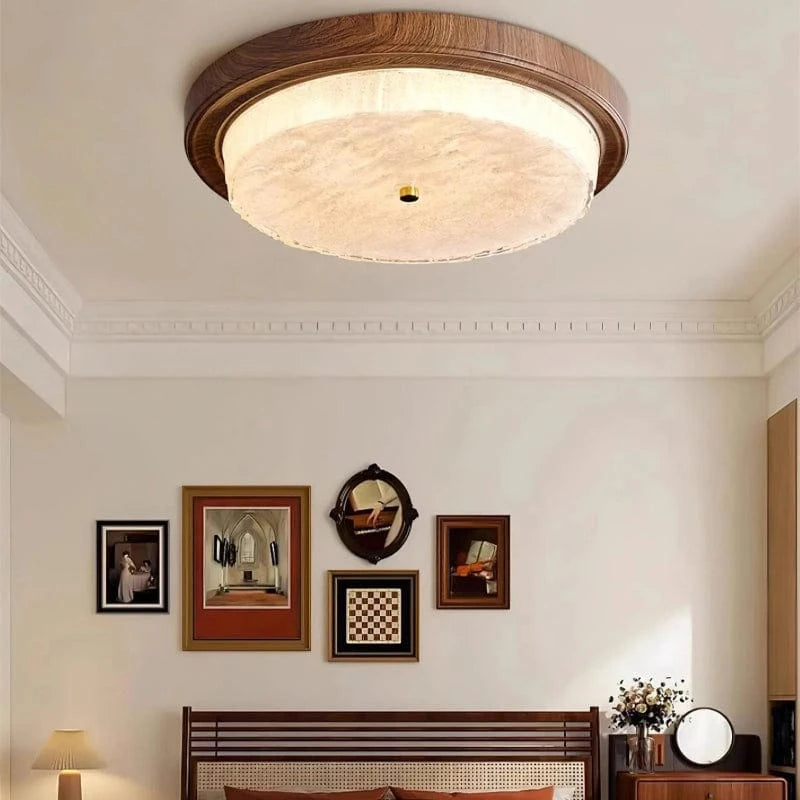 Glasskærm Træ Loftlampe - Led - Rund - Varmt Lys Ceiling Light Fixtures Danmarkmode.dk