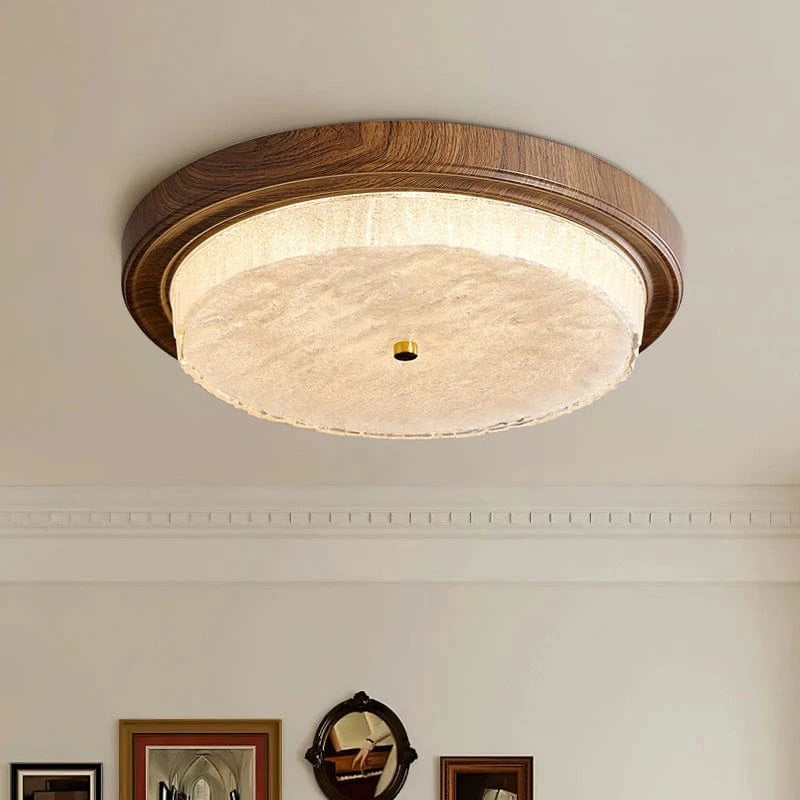 Glasskærm Træ Loftlampe - Led - Rund - Varmt Lys Ceiling Light Fixtures Danmarkmode.dk