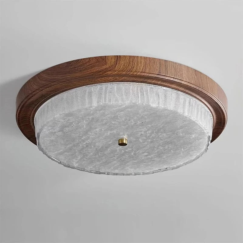 Glasskærm Træ Loftlampe - Led - Rund - Varmt Lys Ceiling Light Fixtures Danmarkmode.dk