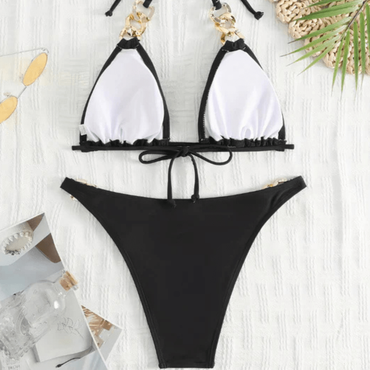 Guldkæde 2 Dele Trekant Bikini Sæt - Badedragt - Halskrave Bikinis Danmarkmode.dk