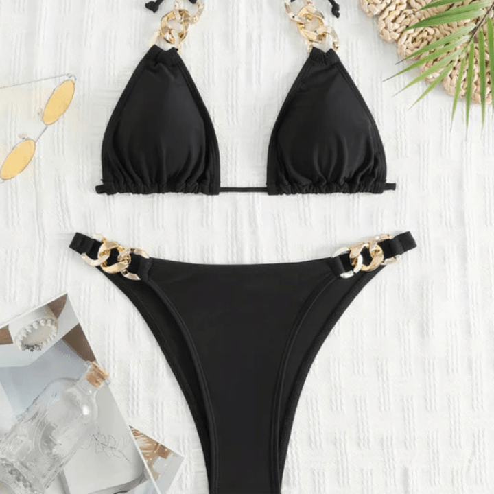 Guldkæde 2 Dele Trekant Bikini Sæt - Badedragt - Halskrave Bikinis Danmarkmode.dk