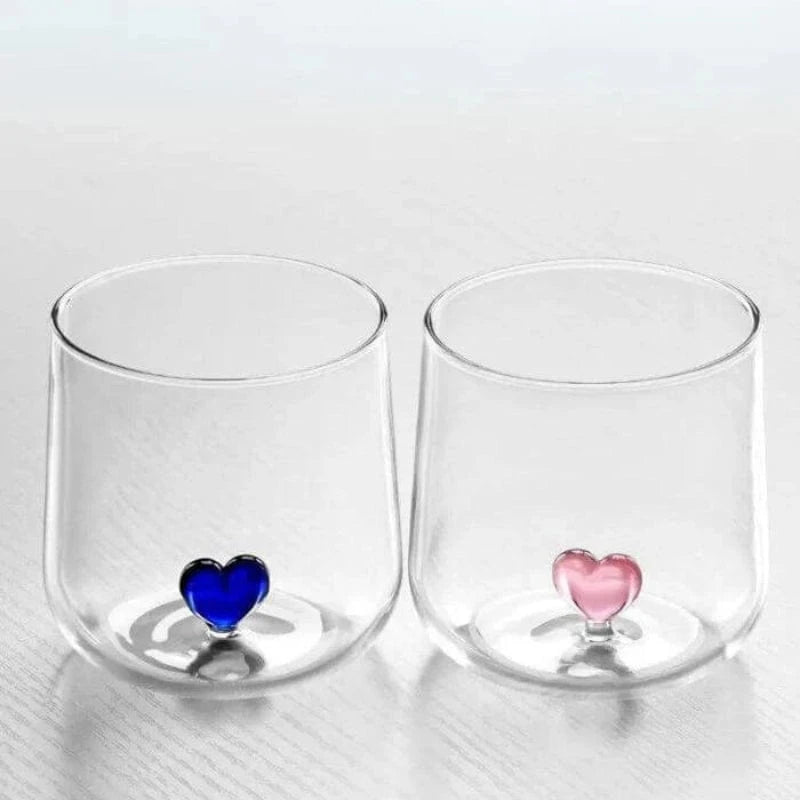 Håndblæst 3D-hjerte Bund Cocktailglas - Klar - Vinglas - 300 ml Cocktail Glasses Danmarkmode.dk