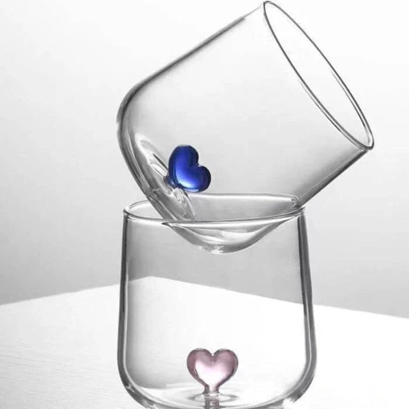 Håndblæst 3D-hjerte Bund Cocktailglas - Klar - Vinglas - 300 ml Cocktail Glasses Danmarkmode.dk