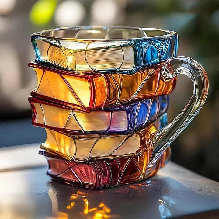 Håndlavet 3D læsekrus – Glas – Unikt bogrygdesign – Tåler opvaskemaskine Mugs Danmarkmode