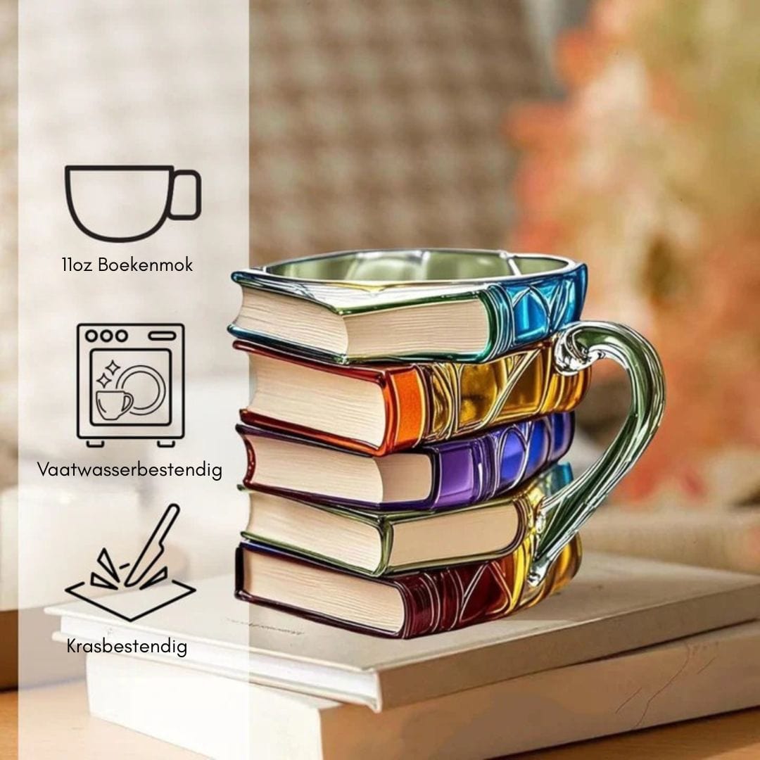 Håndlavet 3D læsekrus – Glas – Unikt bogrygdesign – Tåler opvaskemaskine Mugs Danmarkmode