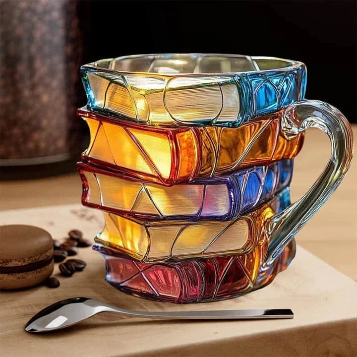 Håndlavet 3D læsekrus – Glas – Unikt bogrygdesign – Tåler opvaskemaskine Mugs Danmarkmode