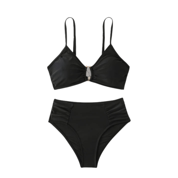 Højtaljet Todelt Badedragt - Rynket - Spaghettistropper - Badetøj Bikinis Danmarkmode.dk