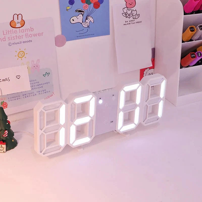 Hvid 3D LED Digitalt Vækkeur - ABS - Værelsesindretning Alarm Clocks Danmarkmode.dk