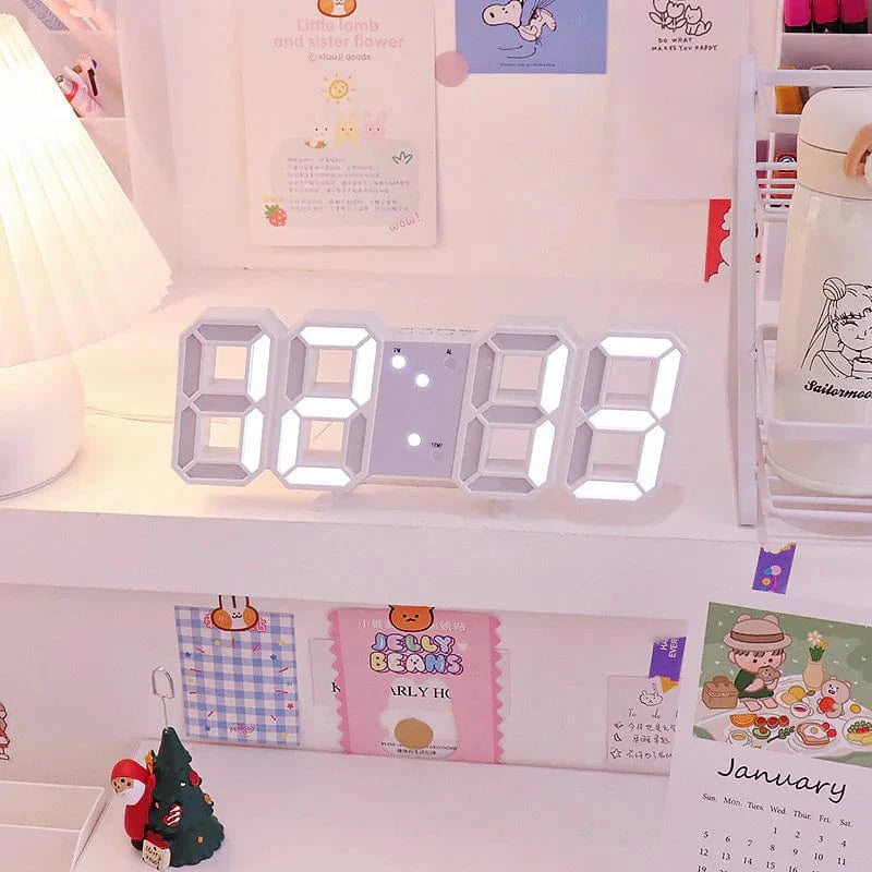 Hvid 3D LED Digitalt Vækkeur - ABS - Værelsesindretning Alarm Clocks Danmarkmode.dk