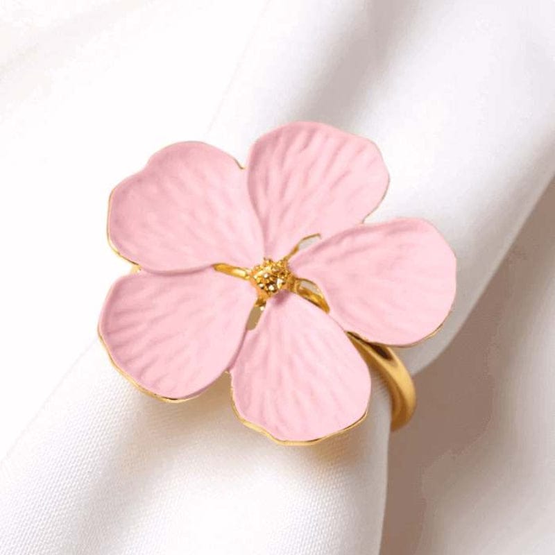 Hvid Blomst Metal Servietringe Sæt - Plum Blossom - Guld - 6 stk. Napkin Rings Danmarkmode.dk