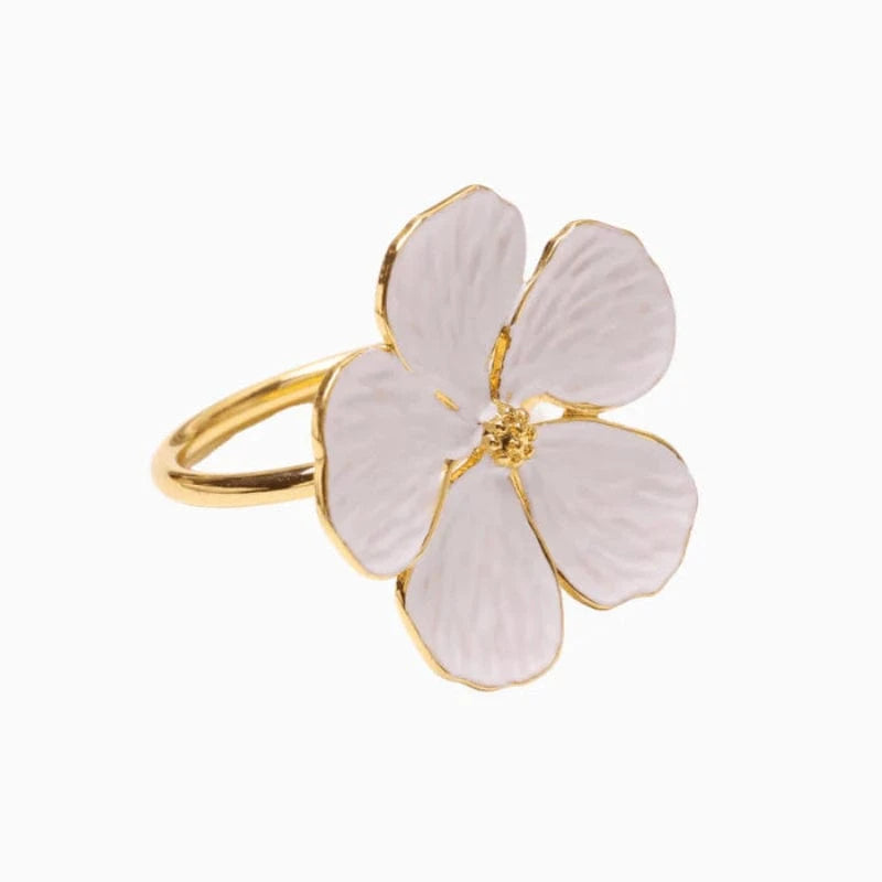 Hvid Blomst Metal Servietringe Sæt - Plum Blossom - Guld - 6 stk. Napkin Rings Danmarkmode.dk