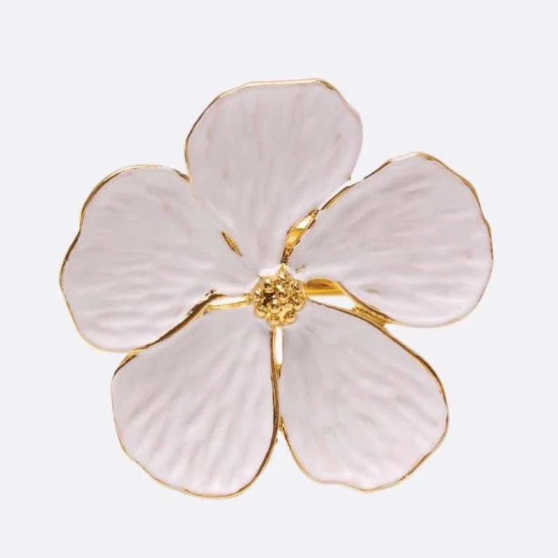 Hvid Blomst Metal Servietringe Sæt - Plum Blossom - Guld - 6 stk. Napkin Rings Danmarkmode.dk