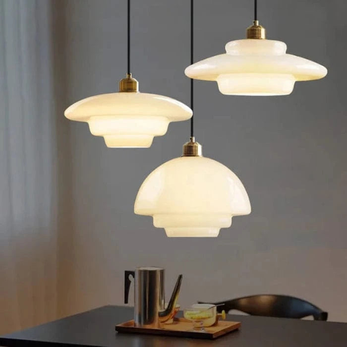 Hvid Kunstnerisk Glasskærm Pendel Lampe - Hængende - E27 Pære Ceiling Light Fixtures Danmarkmode.dk