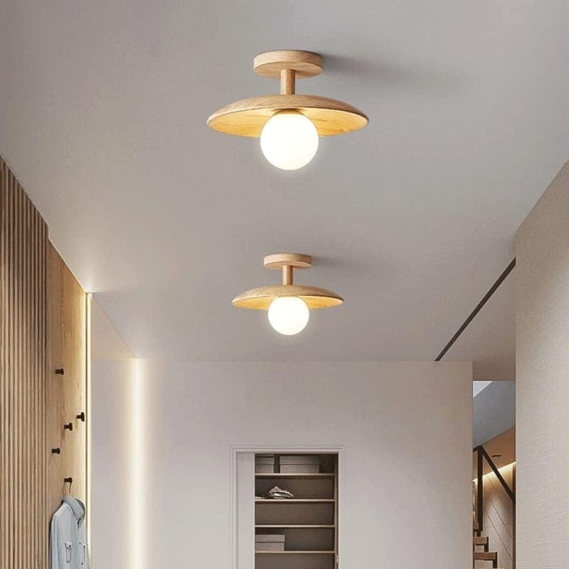 Hvidt Glas Sfære Træ Loftslampe - G9 Pære - Indendørs - Boligindretning Ceiling Light Fixtures Danmarkmode.dk