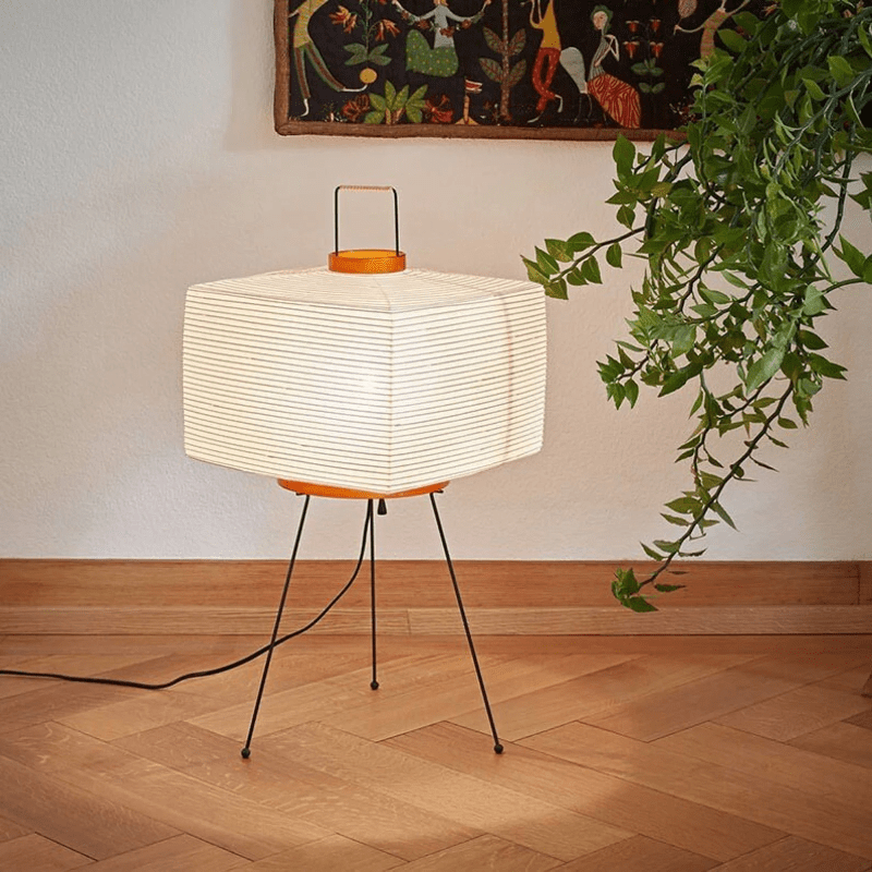 Japandi Papir Trefod Boksformet Gulvlampe - Akari Lampe - Rispapir Floor Lamps Danmarkmode.dk