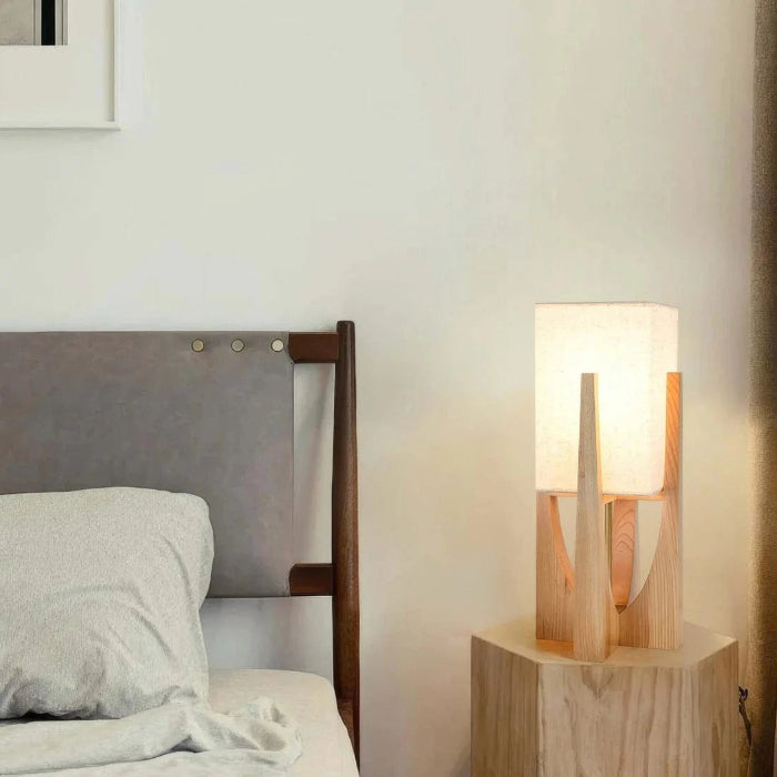 Japandi Style Fod i Træ Gulvlampe - Valnøddetræ - Moderne - Hør Floor Lamps Danmarkmode.dk