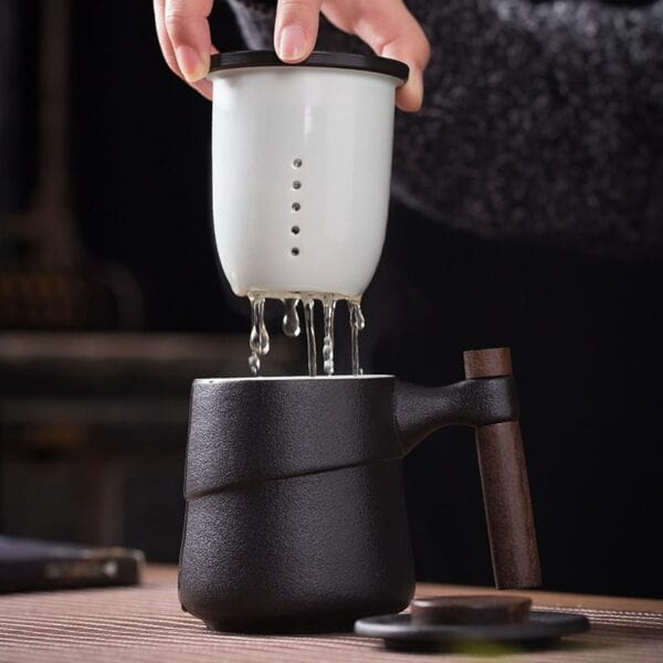 Japansk Keramik Tekop mit Infuser- Træhåndtag - Te Krus - 450ml Tea Cups Danmarkmode.dk