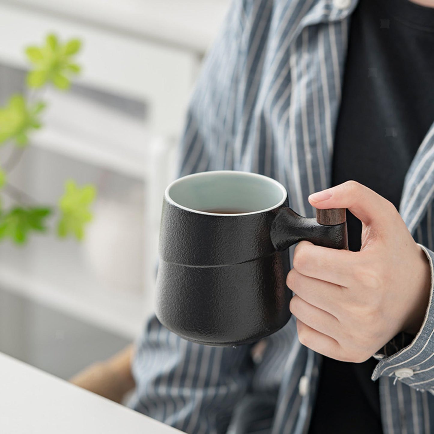 Japansk Keramik Tekop mit Infuser- Træhåndtag - Te Krus - 450ml Tea Cups Danmarkmode.dk