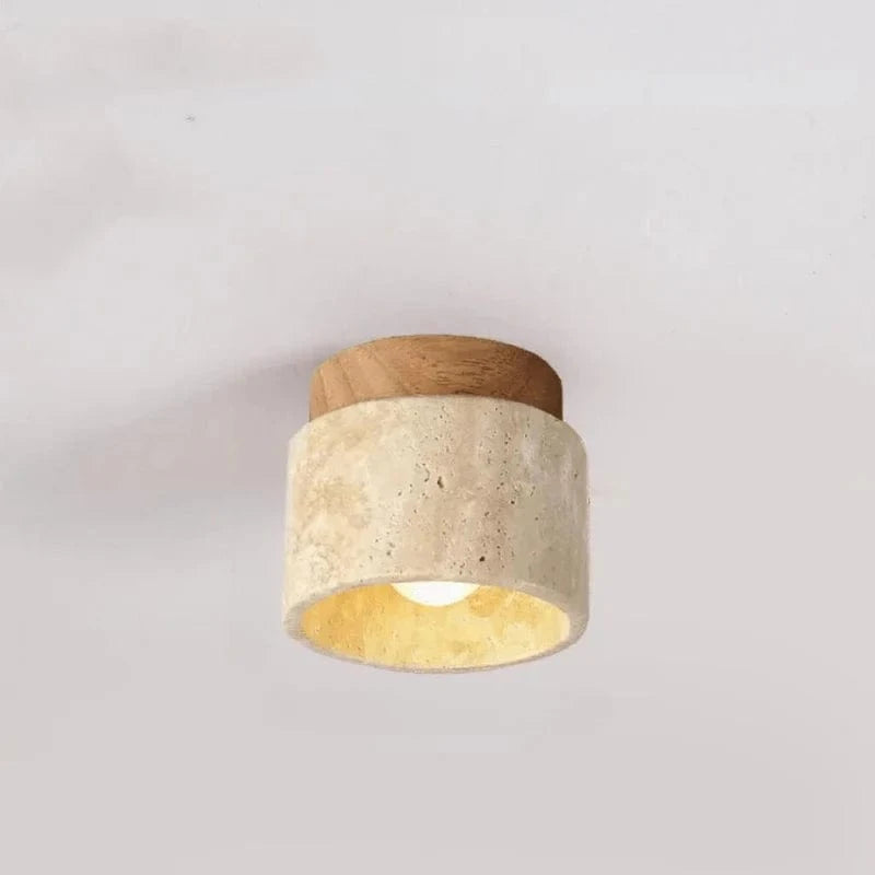Japansk Rund Travertine Sten Loftslampe - Wabi Sabi - Træ - Lysekrone Ceiling Light Fixtures Danmarkmode.dk