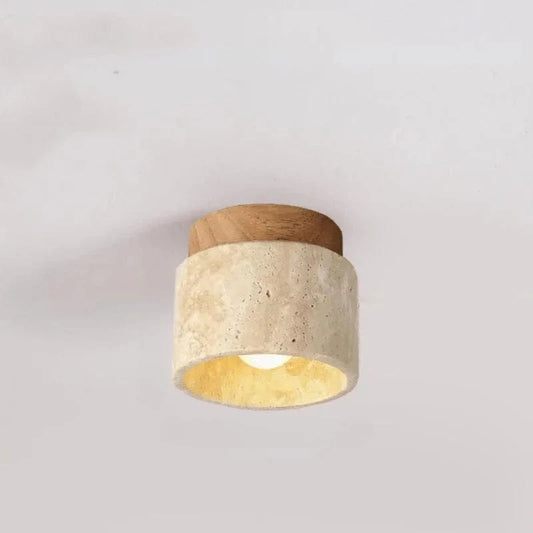 Japansk Rund Travertine Sten Loftslampe - Wabi Sabi - Træ - Lysekrone Ceiling Light Fixtures Danmarkmode.dk