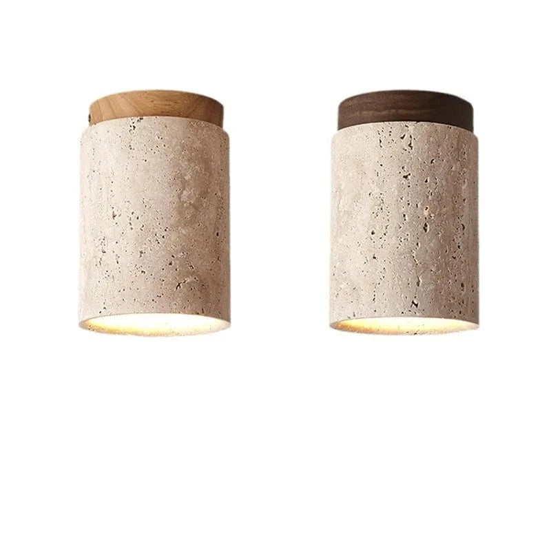 Japansk Rund Travertine Sten Loftslampe - Wabi Sabi - Træ - Lysekrone Ceiling Light Fixtures Danmarkmode.dk