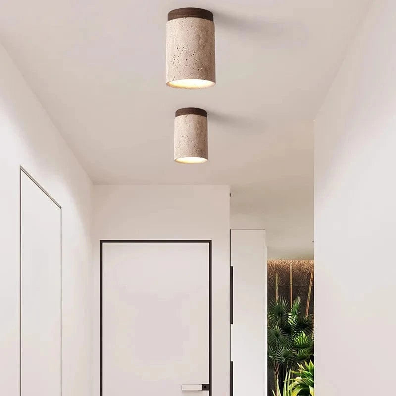 Japansk Rund Travertine Sten Loftslampe - Wabi Sabi - Træ - Lysekrone Ceiling Light Fixtures Danmarkmode.dk